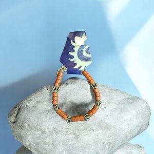 Handcrafted Orange Beaded Stretch Bracelet with Rhinestone Accents